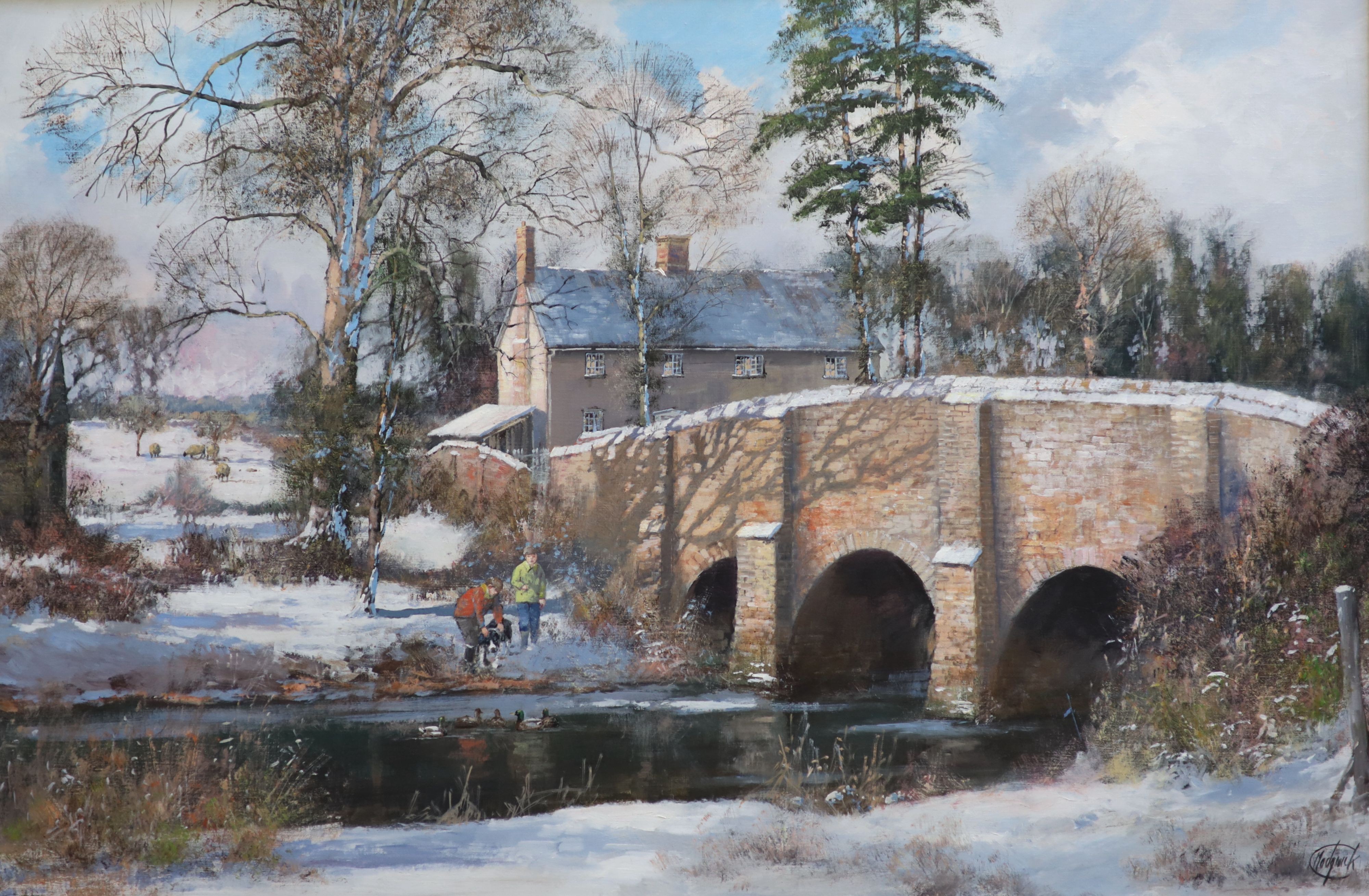 Clive Madgwick (1934-1995), 'Beside the old bridge', oil on canvas, 60 x 90cm